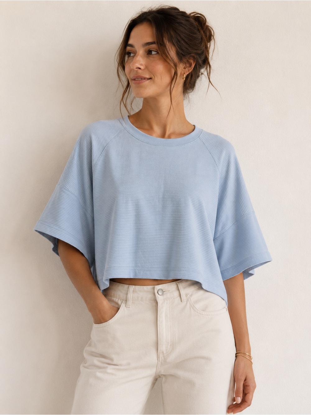CALIA by Carrie Underwood Sky Blue Relaxed Ribbed Short Sleeve Tee